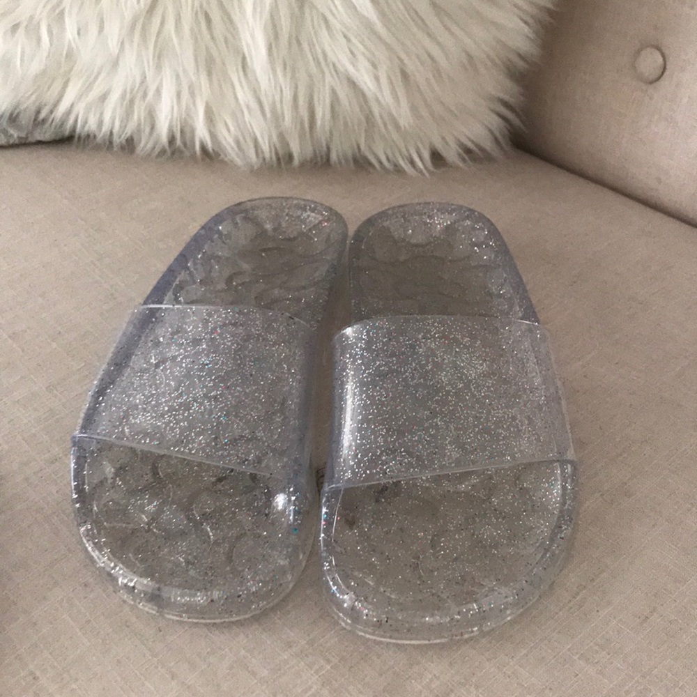 Clear glitter slip on sandals